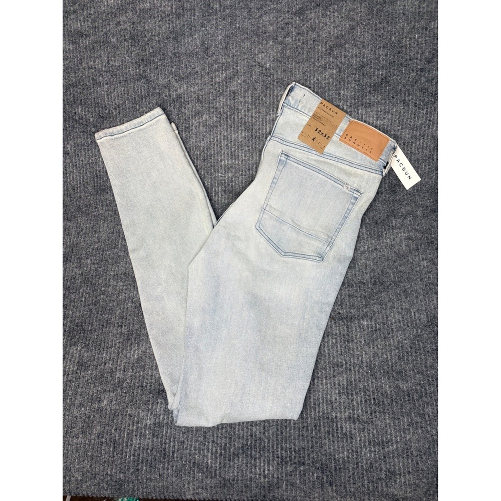 PacSun Stacked Skinny Jeans Mens 32x32 Light Wash Distressed Ripped Denim New